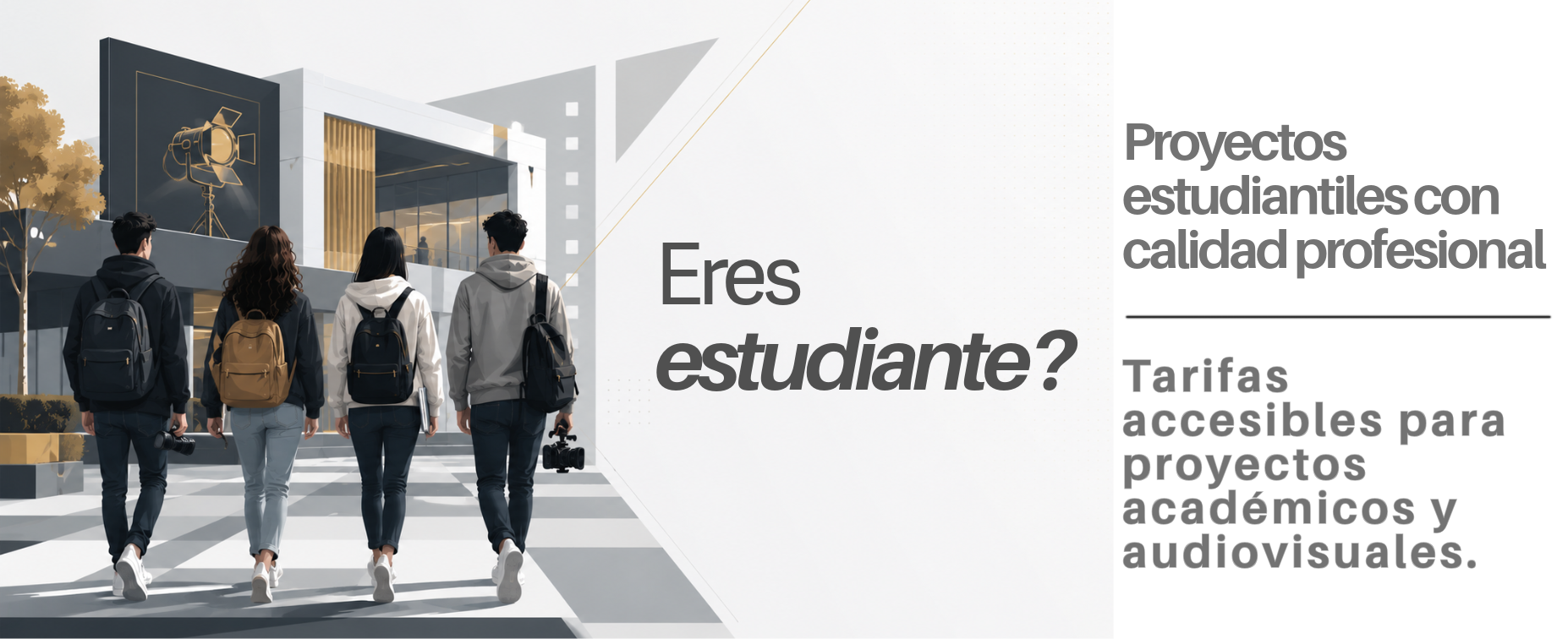 Proyectos estudiantiles con calidad profesional y tarifas accesibles para proyectos académicos y audiovisuales